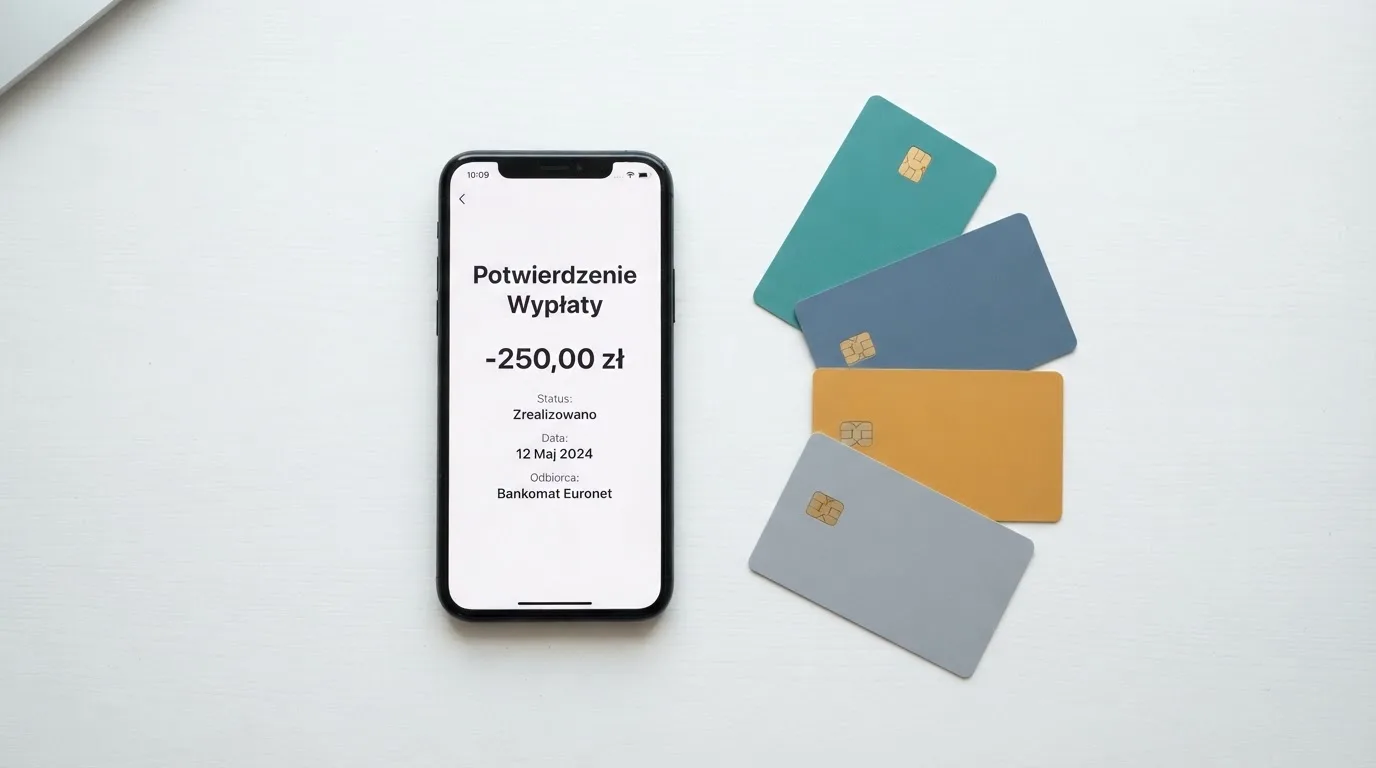 Ikony popularnych elektronicznych portfeli płatniczych obok telefonu z otwartą aplikacją bankową