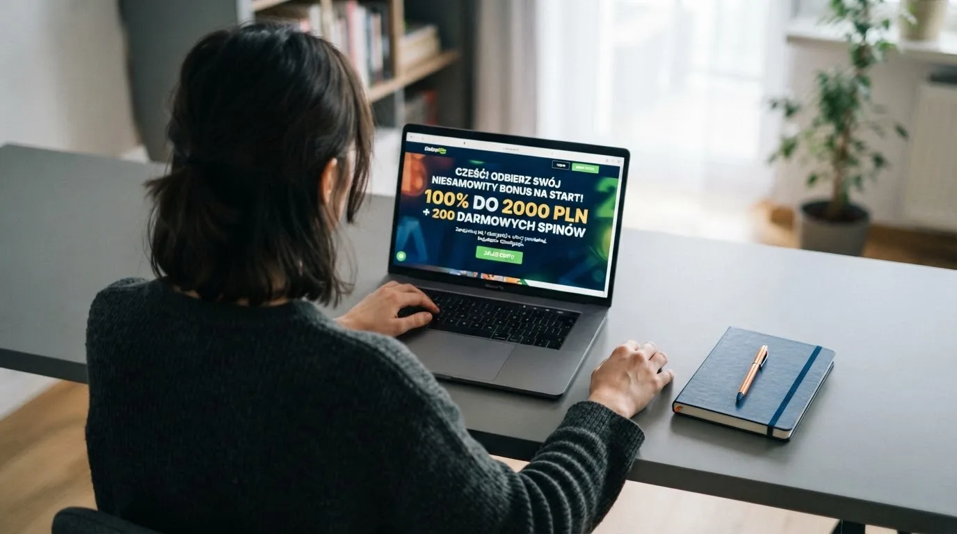 Widok z góry na laptop z otwartą tabelą porównawczą ofert powitalnych kilku serwisów kasynowych