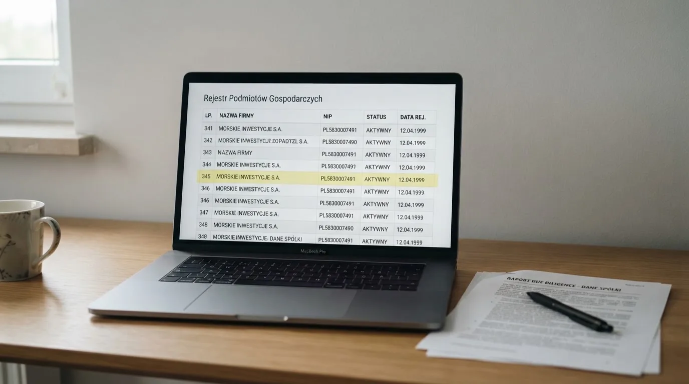 Ekran laptopa z otwartym rejestrem licencji regulatora z Curaçao, w którym jeden wiersz zaznaczono żółtym podświetleniem